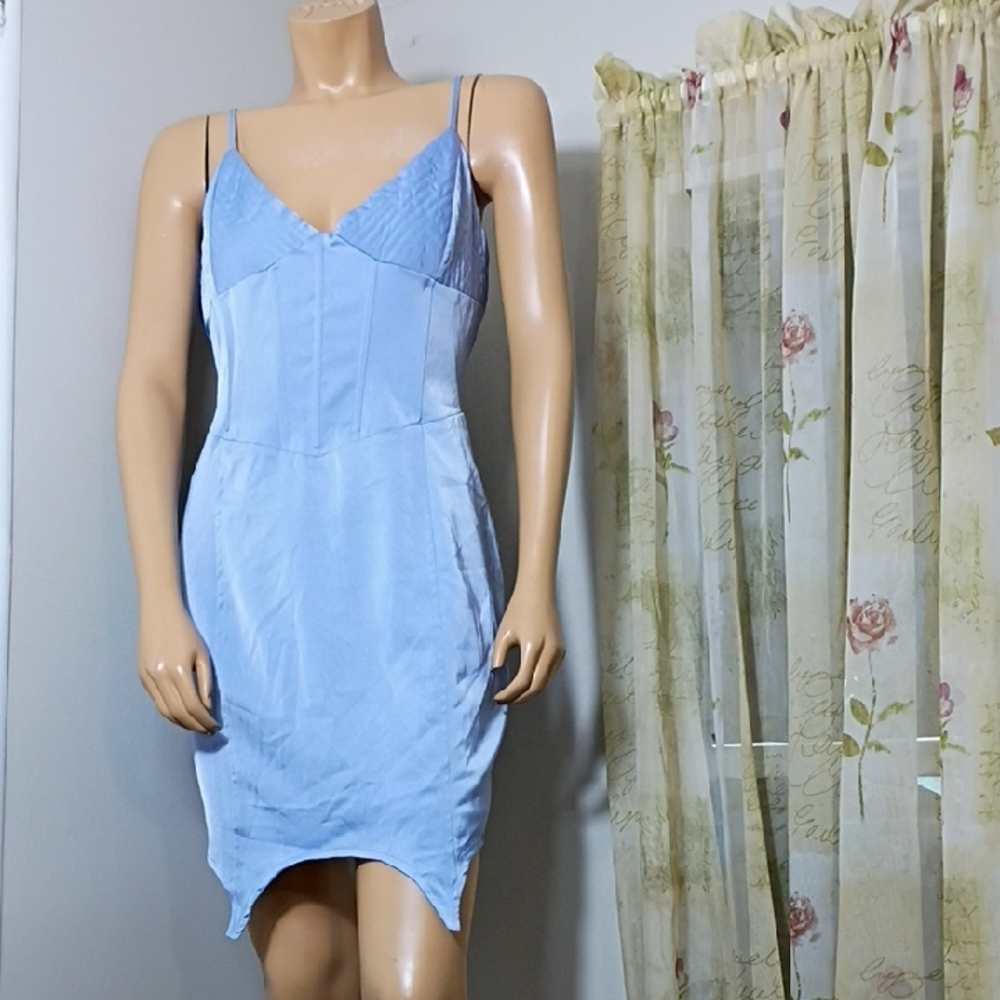 Boohoo Sky Blue Chemise Slip Dress